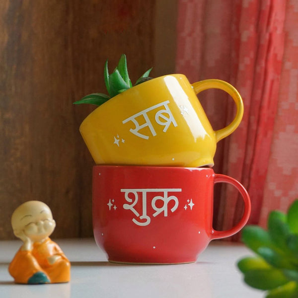 Sabr Shukr Cup Planter for Wall | Hindi Quote Cup Planters | - Ceramic Wall Decoration India - Buy Online - Free Shipping
